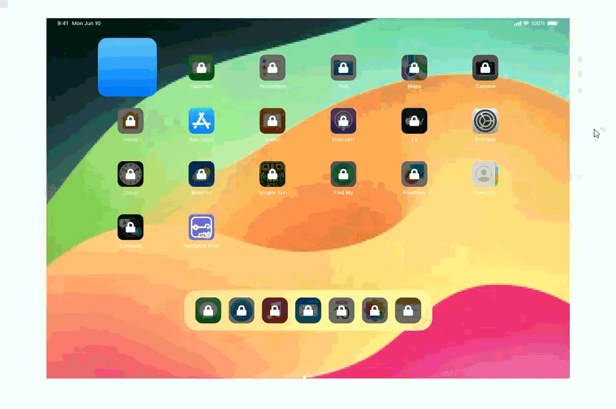Locked apps interface on iPad