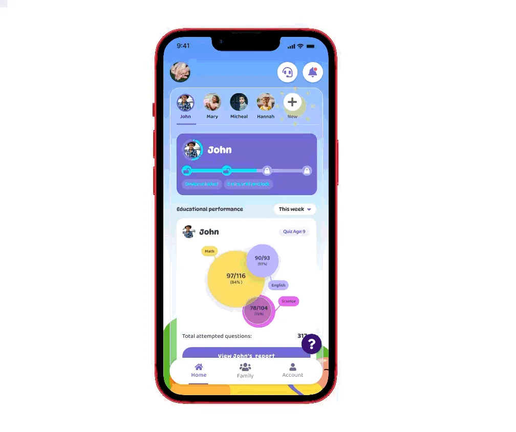 Parent app dashboard on iPhone