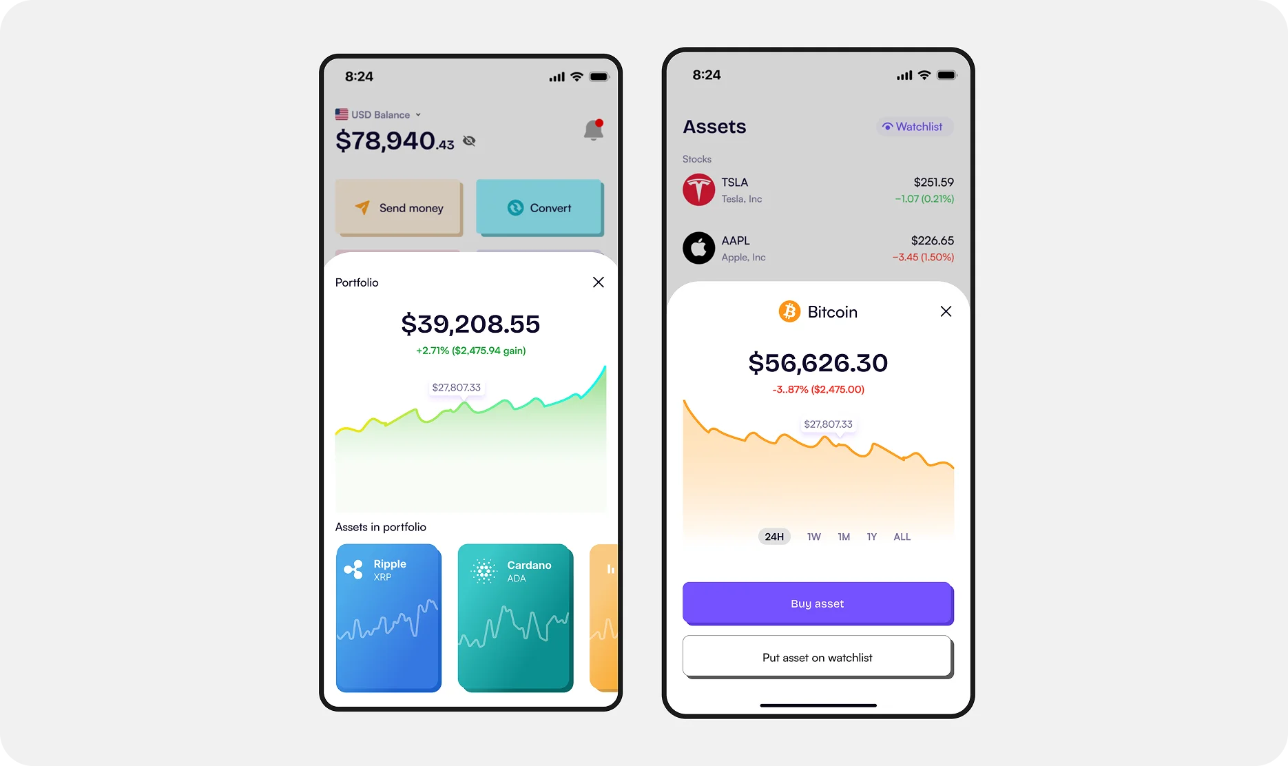 Chada crypto assets dashboard and mobile screens preview