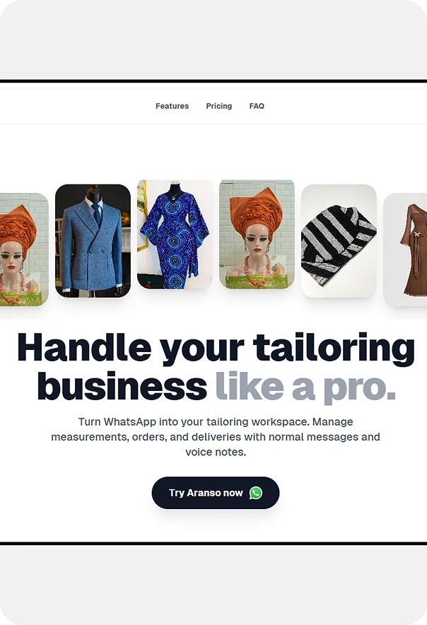 Website for a tailoring business